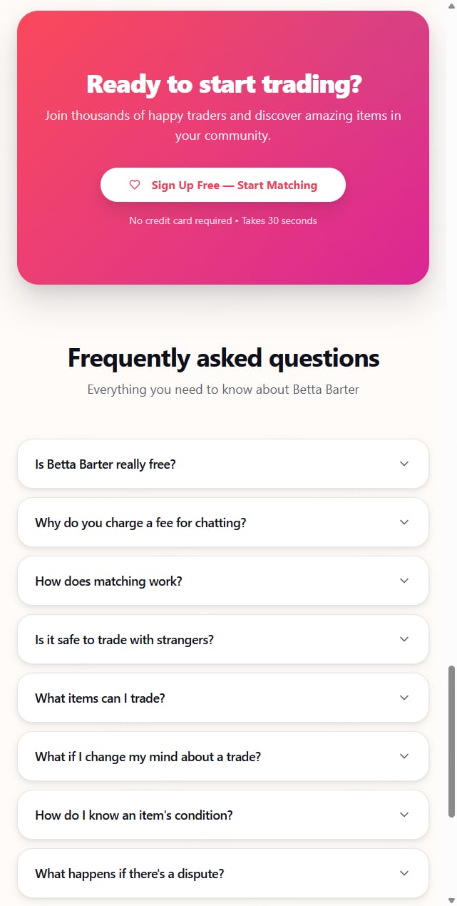 BettaBarter FAQ - including 'Why do you charge a fee for chatting?'