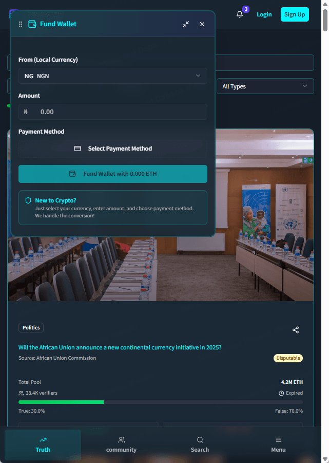 Fund Wallet - fund in local currency (NGN) and the app converts to ETH