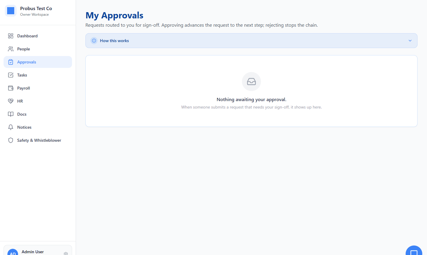 Approvals routed for sign-off through an approval chain