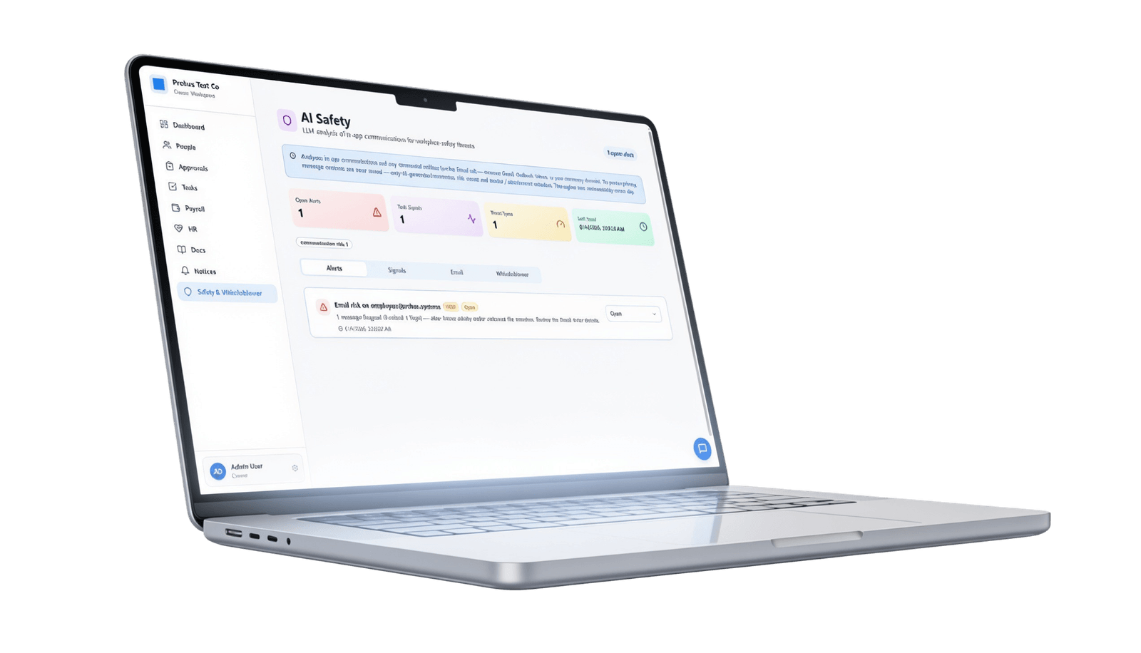 Probus AI safety dashboard on a laptop