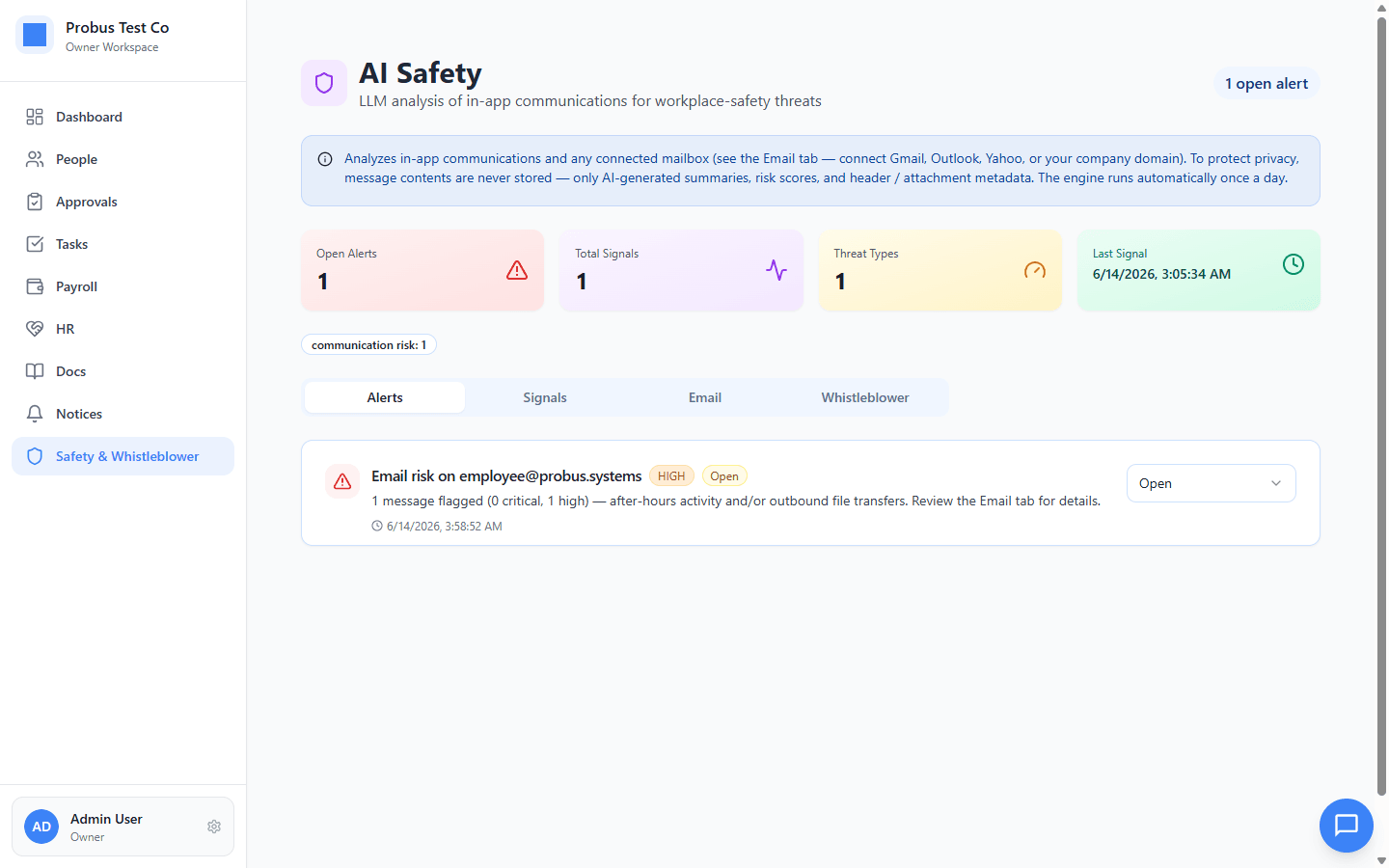 AI Safety alerts with risk scores
