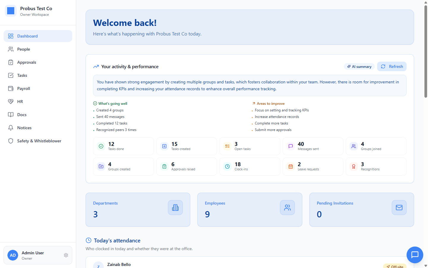 Probus owner dashboard